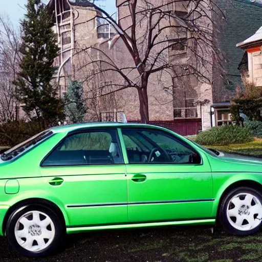 Prompt: a green, 2000 Volkswagen Jetta