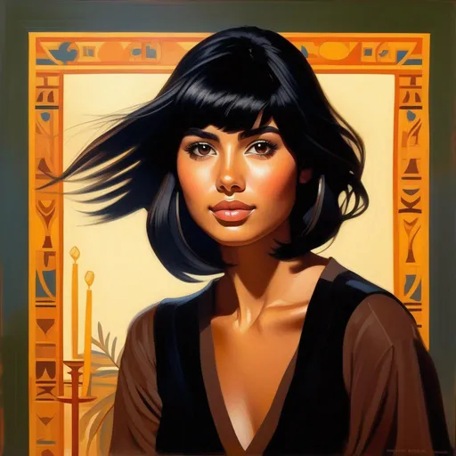 Prompt: Facial portrait of a young Chilean woman, olive skin, black hair, bangs, dark brown eyes, cartoony style, extremely detailed painting by Greg Rutkowski and by Henry Justice Ford and by Steve Henderson 
