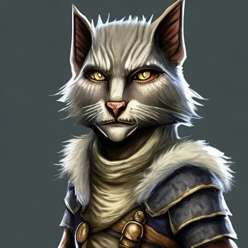 Prompt:  khajit from fantasy game with grey fur.