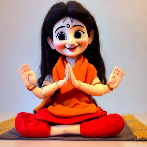 Prompt: a animated  cute pandit ji  human like sitting joining hands doing namaste ,smiling 