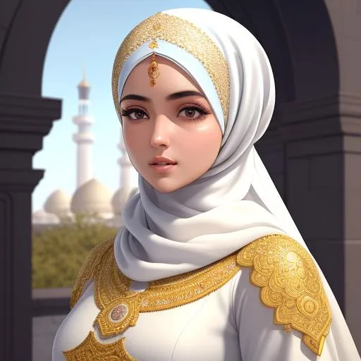 Prompt: Muslim Commander Girl in hijab, Repeatable, white clothes, Peppered Dress, processional studio, highly detailed, perfect composition, hyperrealistic, super detailed, 8k, high quality, Splash art, front, epic Instagram, artstation, hyperdetailed intricately detailed, unreal engine, intricate detail, complementary colors, 8k, heavy strokes,