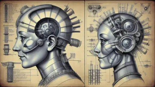 Prompt: technical drawing blueprint Futurism art style infographics exploded view of  biomechanical heads of ((henry viii)) and ((Anne Boleyn)) side by side by hr giger  retro, infographics, marginalia, detailed exploded view, 1950's popular mechanics poster, retrofuturistic, cross-section, internal workings 
