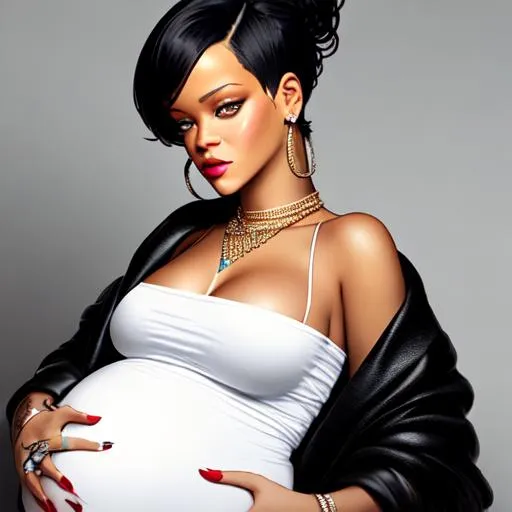 Prompt: Rihanna, pregnant , portrait, Hyper realistic 