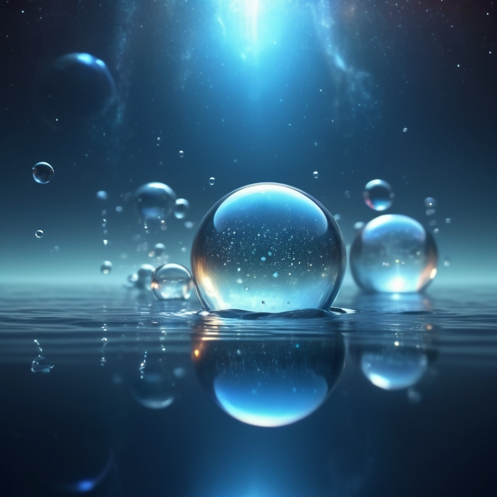 water bubbles floating in deep space