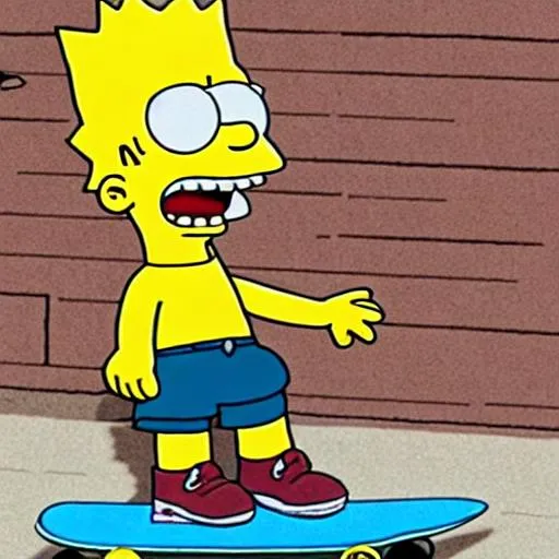Prompt: Bart Simpson but as Bart Sendyson, grabbing Indy on a skateboard 