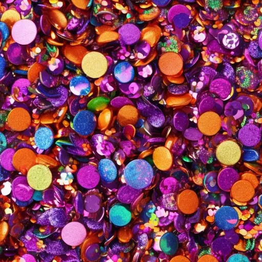 Prompt: Miniature Sequins and Halloween candy in the style of Lisa frank