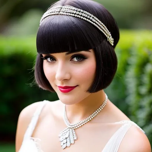 Prompt: Flapper with a ted bop haircut and a crystal headpiece 