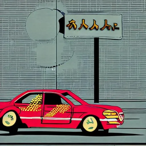 Prompt: Manga anime car with Japanese writing