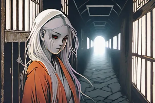 Prompt: a beautiful ukiyo painting of a female ghost girl in a derelict corridor, detailed portrait, intricate complexity, concept art, kusôzu. cinematic dramatic atmosphere, sharp focus