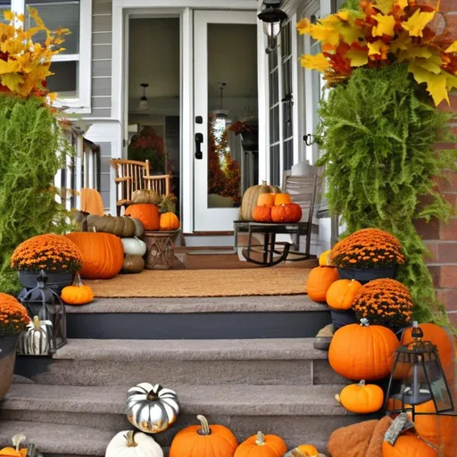 Prompt: Create a fall themed porch