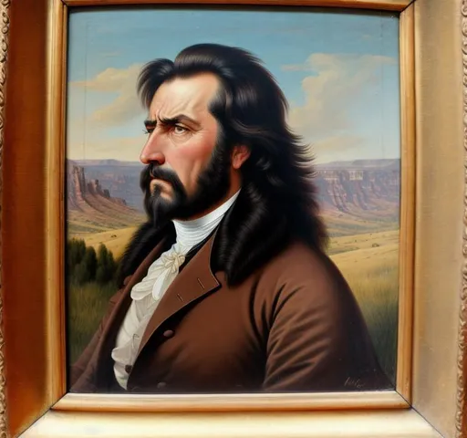 Prompt: 19th century painting, king of wyoming, sideburns, angry