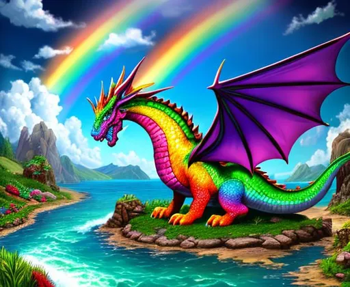 Prompt: dungeon and dragons monster rainbow dragon