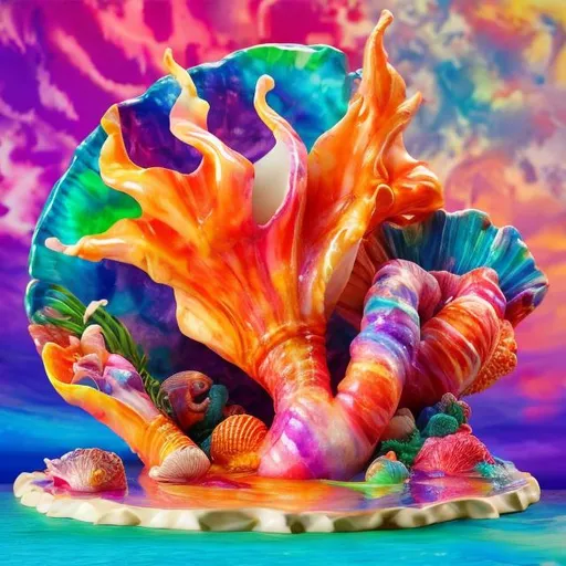 Prompt:  Conch shell diorama in the style of Lisa frank