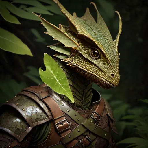Prompt: portrait of a (Green and Brown dragonborn Ranger hunting ),wearing basic leather armor with rustic camouflage details including leaves.  , Forest background, D&D setting, perfect composition, hyperrealistic, super detailed, 8k, high quality, trending art, trending on artstation, sharp focus, studio photo, intricate details, highly detailed, by greg rutkowski and alphonse mucha