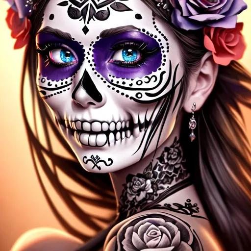 Prompt: Beautiful, Epic, Amazing, 3D, HD, ink, (Beautiful {Sugarskull} and happy face), ultra HD, digital painting,  uber detailed, 64k, high quality, sharp focus, studio photo, intricate details, highly detailed --s98500