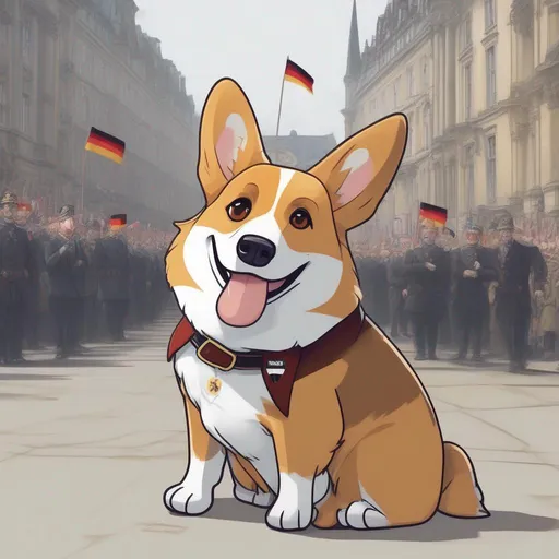 Prompt: the political cancelor of germany but it's the dog breen corgi instead of a human