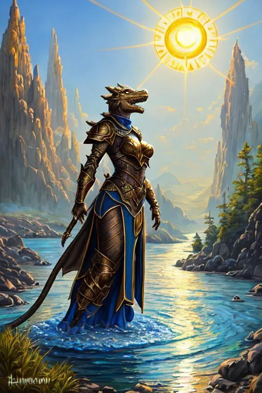 Oil Painting, bronze colored dragonborn female char... OpenArt