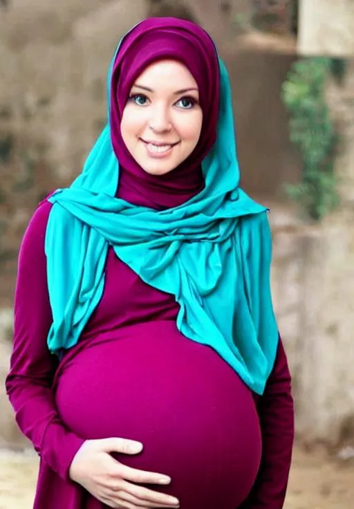 Prompt: Pregnant hijab teacher