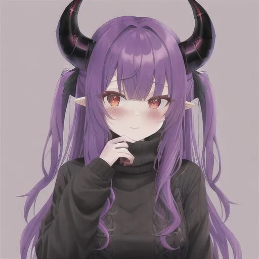 Cute Girl Demon Horns Wearing Sweater Sfw Openart