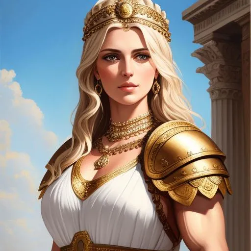 Prompt: Face Portrait of a epic character female thirty-year-old roman heroine,  large chest, intricate physique, blonde unruly hair, tanned capri-pants armour "authentic roman greek clothes"  "white tunic" oil painting style, Sparth style, Caravaggio Style, high quality, masterpiece,  highres, beautiful, handsome, biceps, UHQ  oil on canvas, cyan and brown, neon, inksplatter, acrylic painting, dynamic pose, belts,
sandals, architecture background, dramatic lighting, divine proportions 