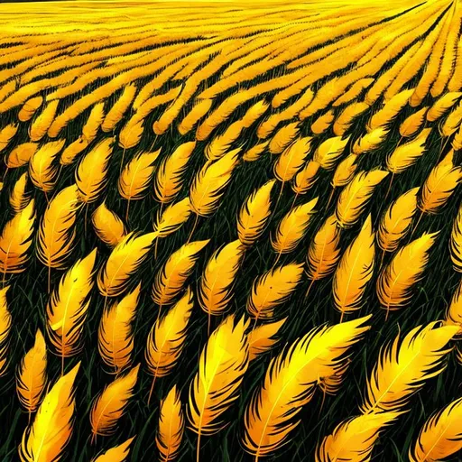 Prompt: A field of golden feathers