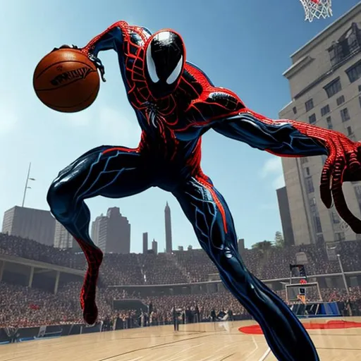 Prompt: venom from spider man, absolutely ballin in NBA court 