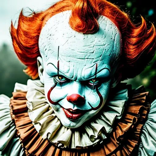 Prompt: RAW photo, realistic photo of a creepy Pennywise the clown from the It movie, (high detailed skin:1.2), 8k uhd, dslr, soft lighting, high quality, film grain, Fujifilm XT3