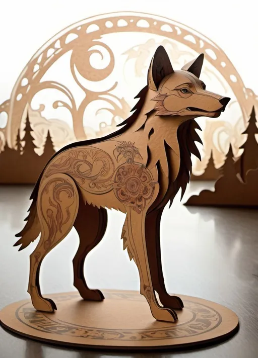 Prompt: figurine of a wolf from the fairy tale about the teremok, cardboard toy, outline, silhouette theater