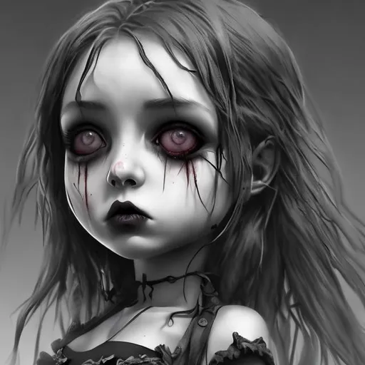 Prompt: creepy dead gothic loli bikini waifu, by tim burton, hdri preset, high resolution hyper detailed charcoal sketch, artistic shading