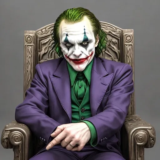 Prompt: Joker dark night  sitting in king chair 