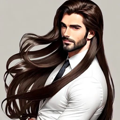 Handsome man with long, silky brown hair | OpenArt