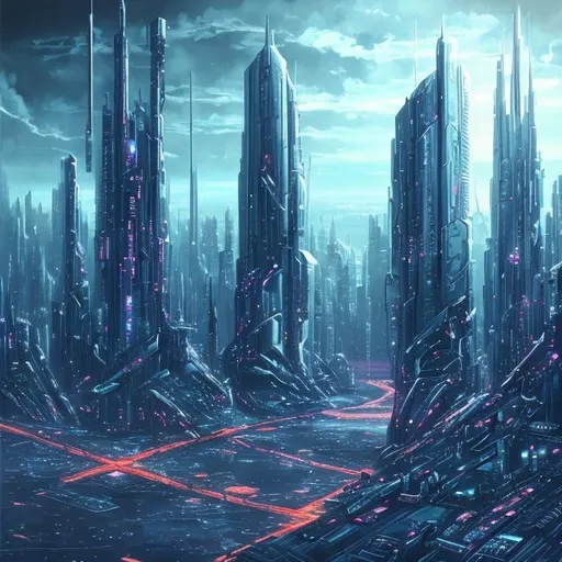 Prompt: A painting of a futuristic city
