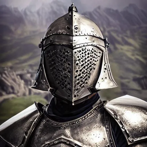 Prompt: young male knight in full plate armour with open helmet sword and shield | mountain background ultra-fine details, intricate scene, ambient lighting, soft glow, elegant, 16, symmetrical facial features, accurate anatomy, sharp focus, final fantasy cgi still, artgerm, taken on nikon d750, scenic, gossamer, iridescent, ethereal, auroracore, vaporwave, splash art, pixiv, tumblr instagram
