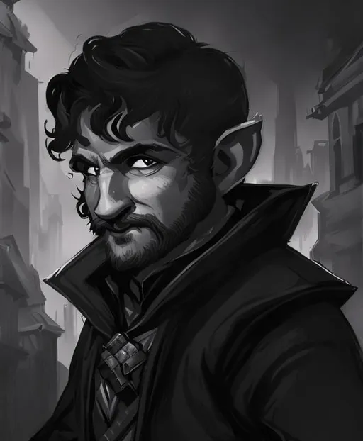 Prompt: Halfling rogue with beard in noir art style