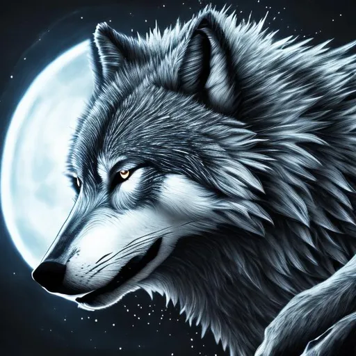 Prompt: A wolf (( very detailed black background )) art, very realistic 