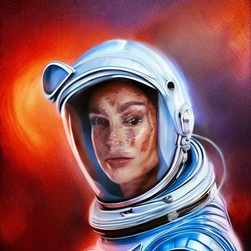 Prompt: Extremely detailed high quality, breathtaking painted image of a feline astronaut. with devilish aliens in the background. Award winning.