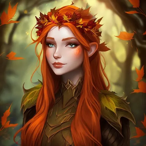 autumn eladrin with red hair and a leaf crown | OpenArt