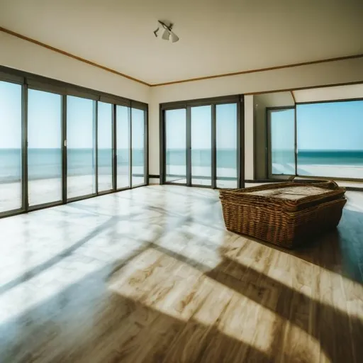 Prompt: empty living room by beach





