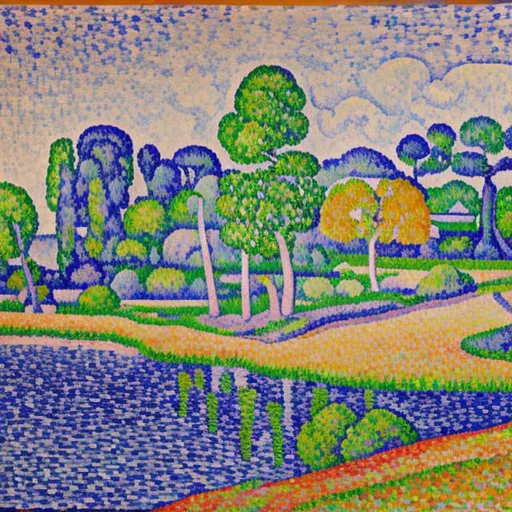 Prompt: landscape painting in the style of Paul Signac 