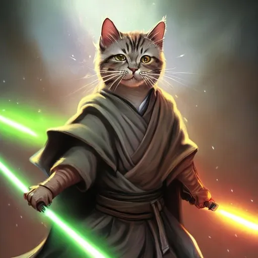 Prompt: Cat jedi knight