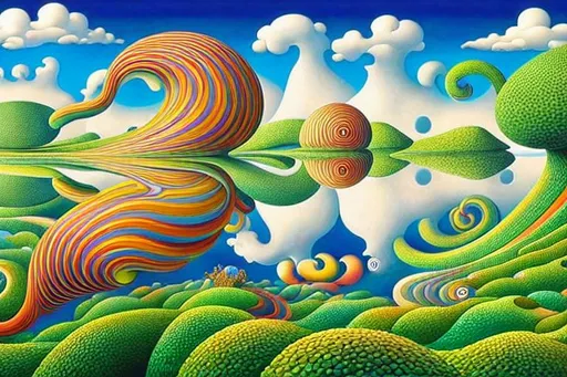 Prompt: White biomorphic clouds, Jacek Yerka style, beautiful colors, psychedelic, swirls, spirals, extremely hyperdetailed,  exquisite clouds, perfectly composed, amazing award winning scene, visually stunning, meticulously detailed, 8k resolution, splash screen
