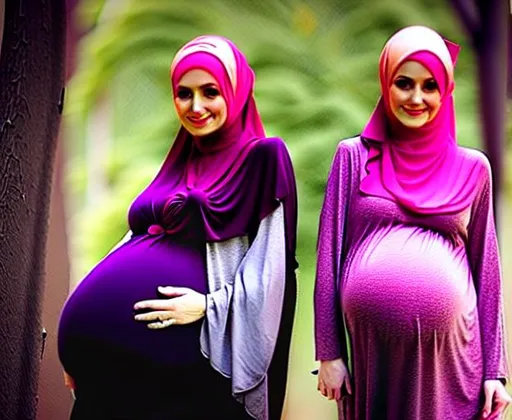 Prompt: Pregnant hijab twins