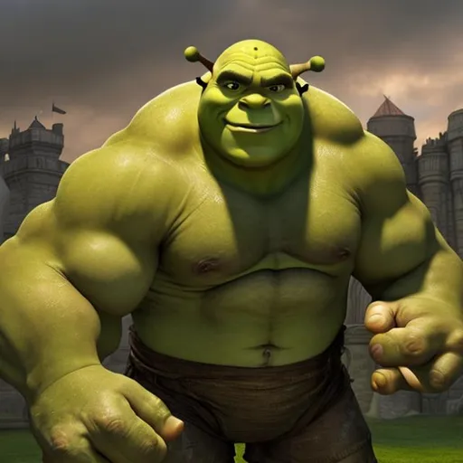 Prompt: shrek battling the hulk