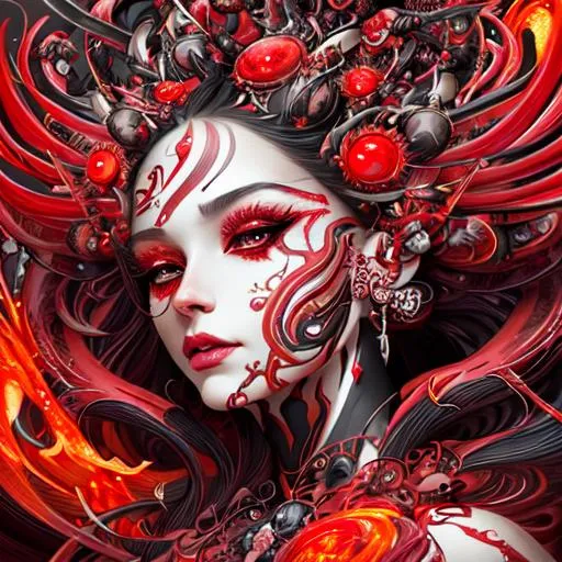 Prompt: Beautiful chaos goddess covered in arrows with detailed red an black features in erupting nonsense filled with illuminating twists, shrimp, by anna dittmann, digital painting, extreme detail, 4k, ultra hd, hyper detailed, colorful, wlop, digital painting, random items covered skin, Anime Face, Sharp Focus, Character Design, Wlop, Artgerm, Kuvshinov, Character Design, Unreal Engine, Vintage Photography, Beautiful, Tumblr Aesthetic, Retro Vintage Style, Hd Photography, Hyperrealism, Beautiful Watercolor Painting, Realistic, Detailed, Painting By Olga Shvartsur, Svetlana Novikova, Fine Art, Soft Watercolor