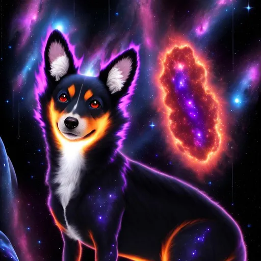 Prompt: nebula, 3D, HD, full-body,  dark, plasma action portrait of a (furry! plasma dog), expansive cosmic background --s98500