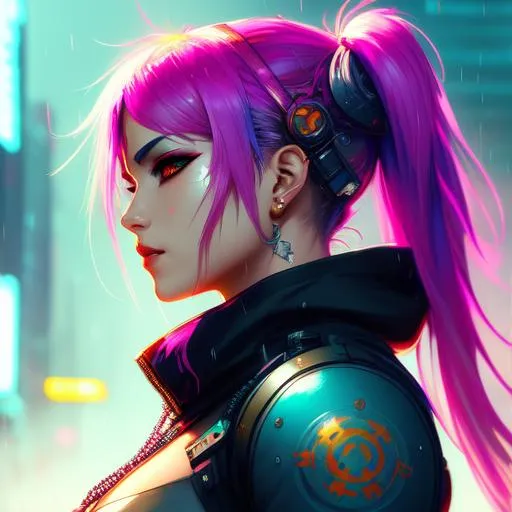 Beautiful woman cyberpunk princess, holi festival co... | OpenArt