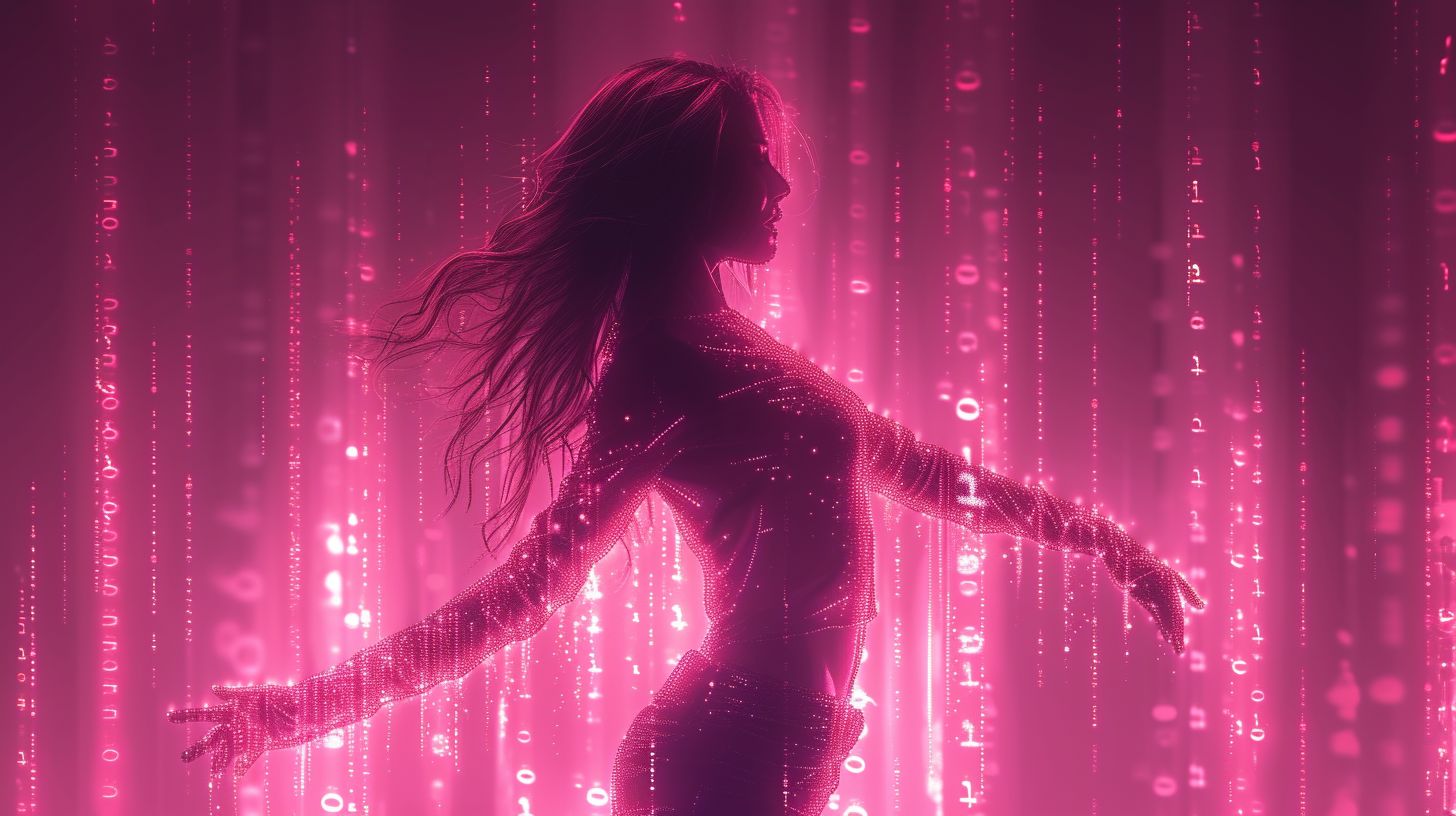 Prompt: vector ascii girl dancing, background scrolling ascii art