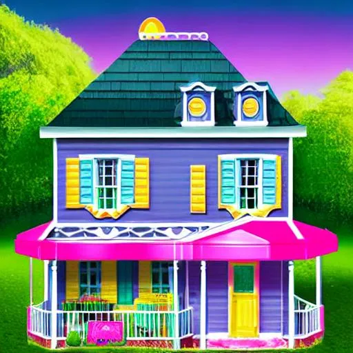 Prompt: barbie haunted house illustration