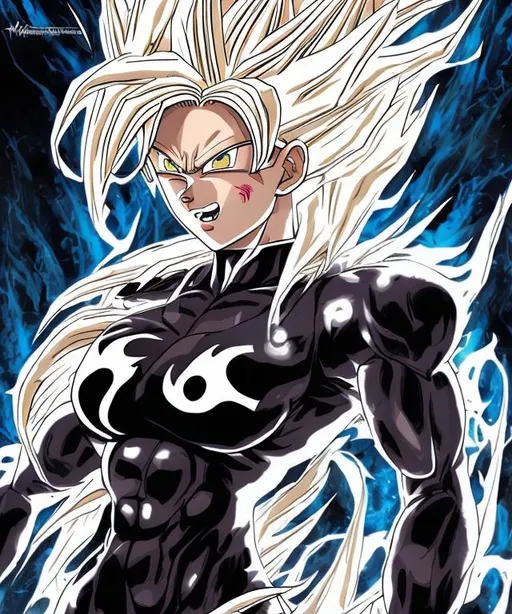 Prompt: Mary janne super saiyan with symbiote anime styled