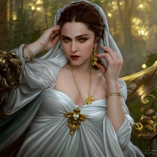 Prompt: Madonna as a powerful vampirela, casting lightning magic, detailed clothing, digital painting, hyperrealistic, fantasy, Surrealist, full body, by Stanley Artgerm Lau and Alphonse Mucha, artstation, highly detailed, sharp focus, sci-fi, stunningly beautiful, dystopian, iridescent gold, cinematic lighting, dark